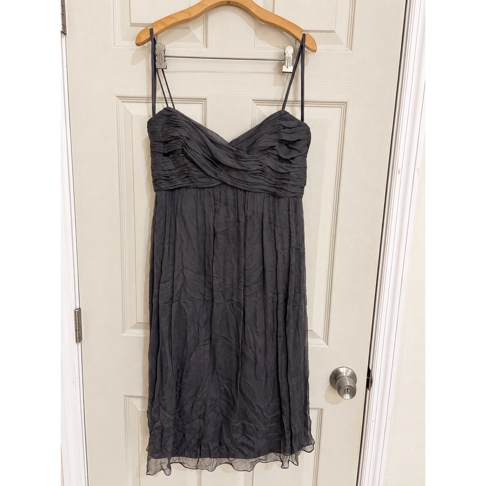 Amsale Charcoal Grey Silk Chiffon Ruched Homecoming Cocktail Dress Size 10